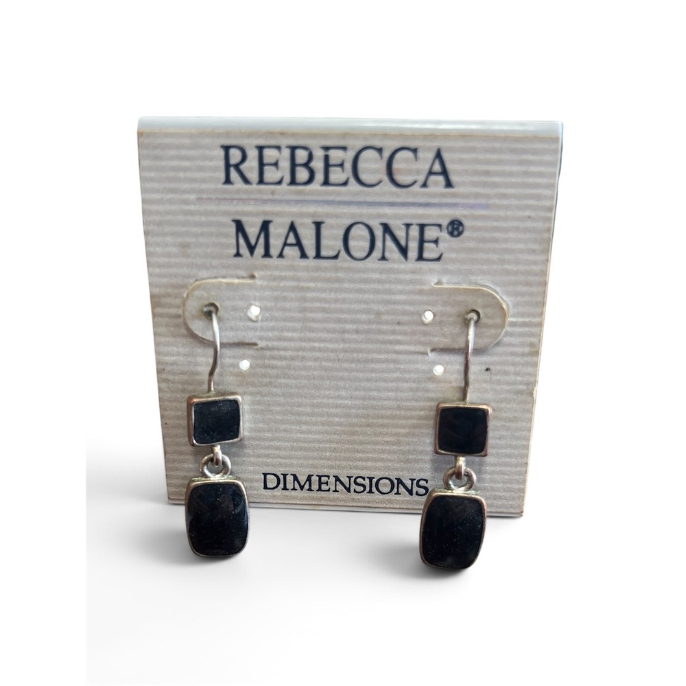 Rebecca Malone Dimensions Vintage Black Silver Tone Geometric Drop Earrings